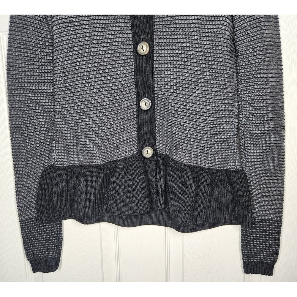 Club Monaco 100% Merino Wool Button Front Cardigan Women M Heavy Knit Peplum Hem - Picture 2 of 9